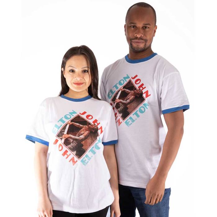 Elton John Unisex Ringer T-Shirt: Piano Diamond (Bela) 113074