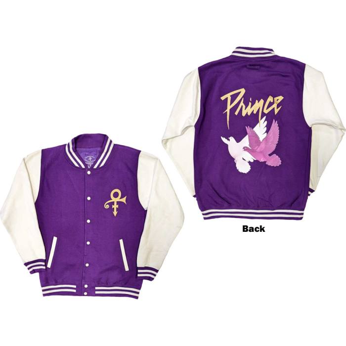 Prince Unisex Varsity Jacket: Doves (Purple & White) (Back Print) 114855