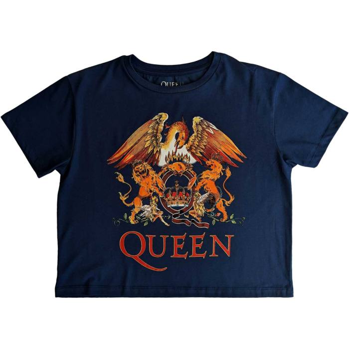 Queen Ladies Crop Top: Classic Crest (Kavbojsko modra) 114885