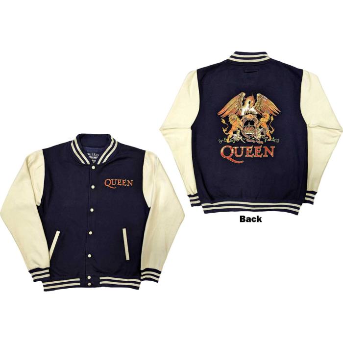 Queen Unisex Varsity Jacket: White Crest (Navy Blue & White) (Back Print) 114901