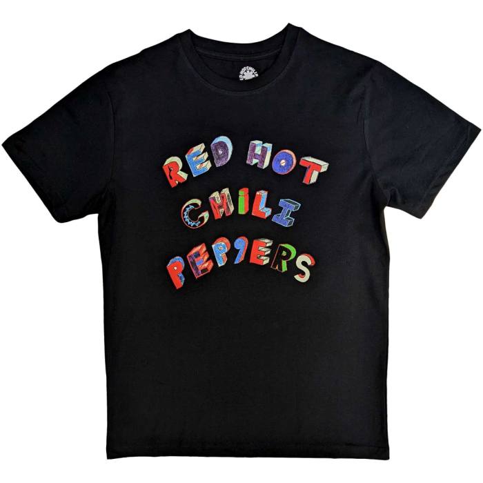 Red Hot Chili Peppers Unisex T-Shirt: Colourful Letters (Črna) 114953