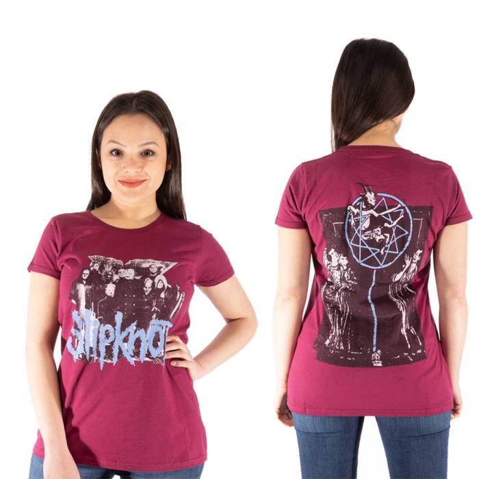 Slipknot Ladies T-Shirt: Goat Logo Demon (maroon rdeča, back print) 115141