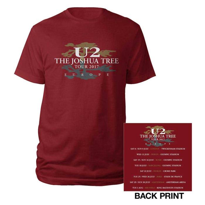 U2 Unisex T-Shirt: Joshua Tree Dates 2017 (Ex-Tour & Back Print) (XX-Large) 115780