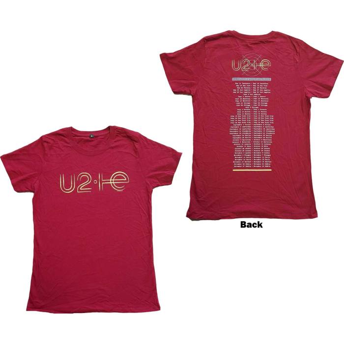 U2 Unisex T-shirt: I+E 2015 Tour Dates (Rdeča bordo) 115797