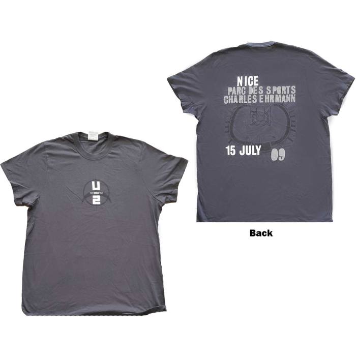 U2 Unisex T-Shirt: 360 Degree Tour Nice 2009 (Siv) (Zadnji Print & Ex-Tour) 115807