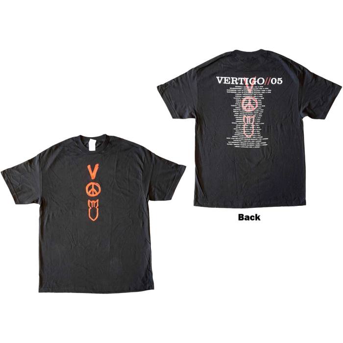 U2 Unisex T-Shirt: Vertigo Tour 2005 Symbols (črn, back print, ex-tour) 115815