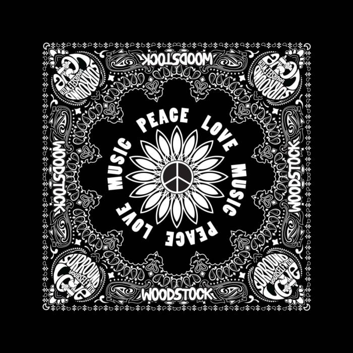 Woodstock Unisex Bandana: Peace, Love & Music (Black) 116690