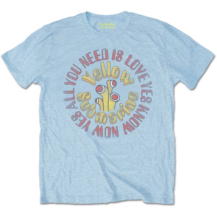 The Beatles Unisex T-Shirt: Yellow Submarine All You Need Is Love Circle Vintage (Light Blue) 116062