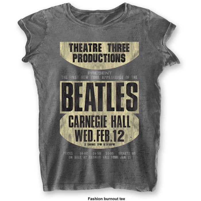 The Beatles ženska T-shirt: Carnegie Hall (burnout, ogljeno siva) 117024