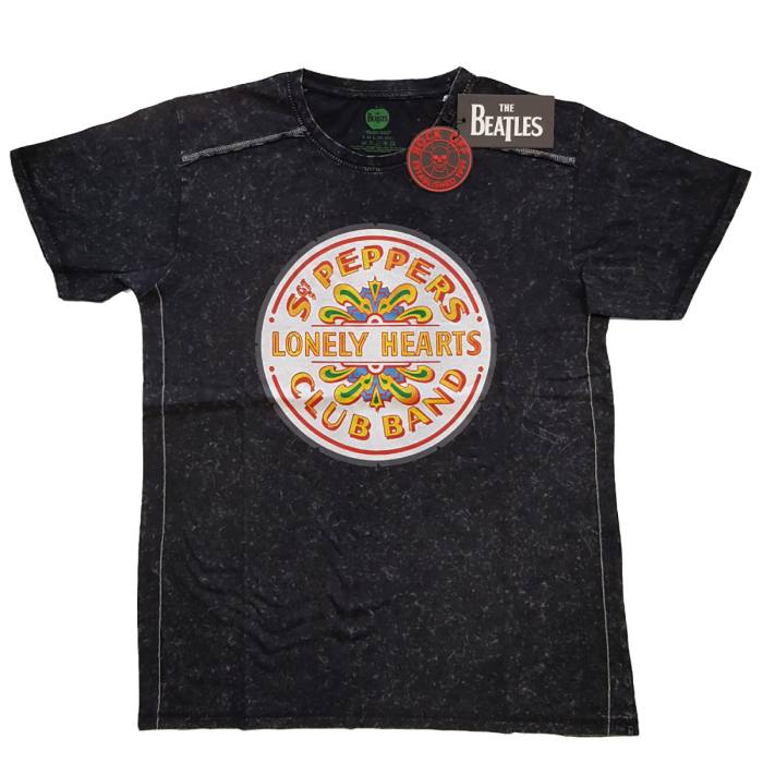 The Beatles Unisex T-Shirt: Sgt Pepper Drum Snow Wash (Black) (Wash Collection) 117251