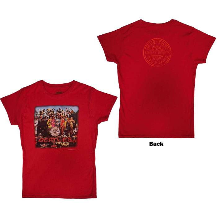 The Beatles Ladies T-Shirt: Vintage Sgt Pepper (škrlatno rdeča, back print) 117289