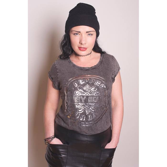 The Beatles Ladies T-Shirt: Sgt Pepper Drum Acid Wash (Wash Collection) 226386