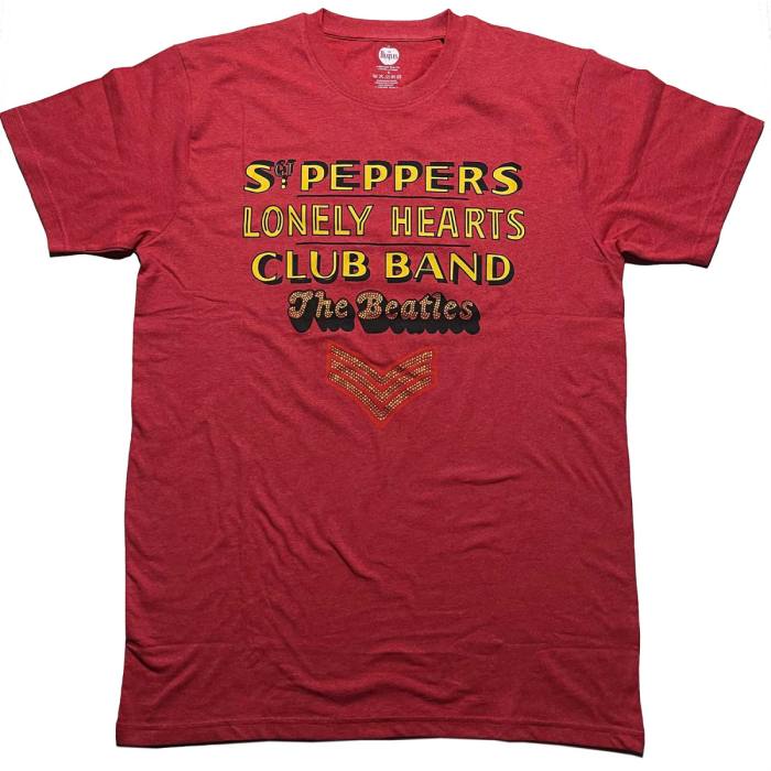 The Beatles Unisex Embellished T-Shirt: Sgt Pepper Stacked 117742