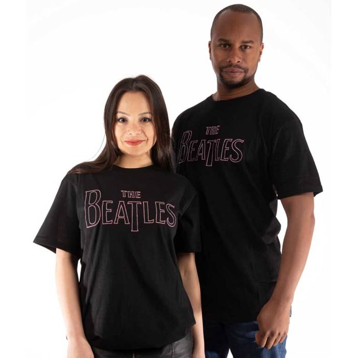 The Beatles unisex T-Shirt: Drop T Logo (vezen, črn) 117775