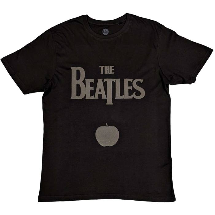 The Beatles unisex Hi-Build T-Shirt: Drop T Logo & Apple (črn) 117793