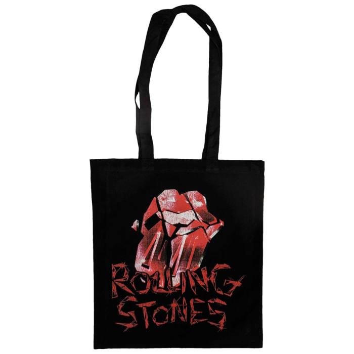 The Rolling Stones Cotton Tote Bag: Hackney Diamonds Cracked Glass Tongue (Black) 120539