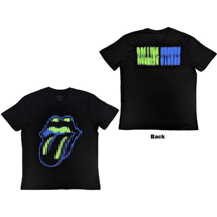 The Rolling Stones Unisex T-Shirt: Distorted Tongue (Črna) (Zadnji print) 120733