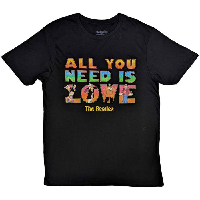 The Beatles unisex T-shirt: Yellow Submarine All You Need Is Love Stacked (črn) 122810
