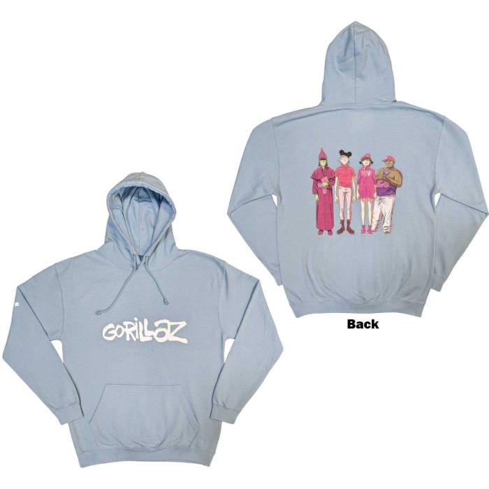 Gorillaz Unisex Pullover Hoodie: Cracker Island (Back Print, svetlo modra) 123099