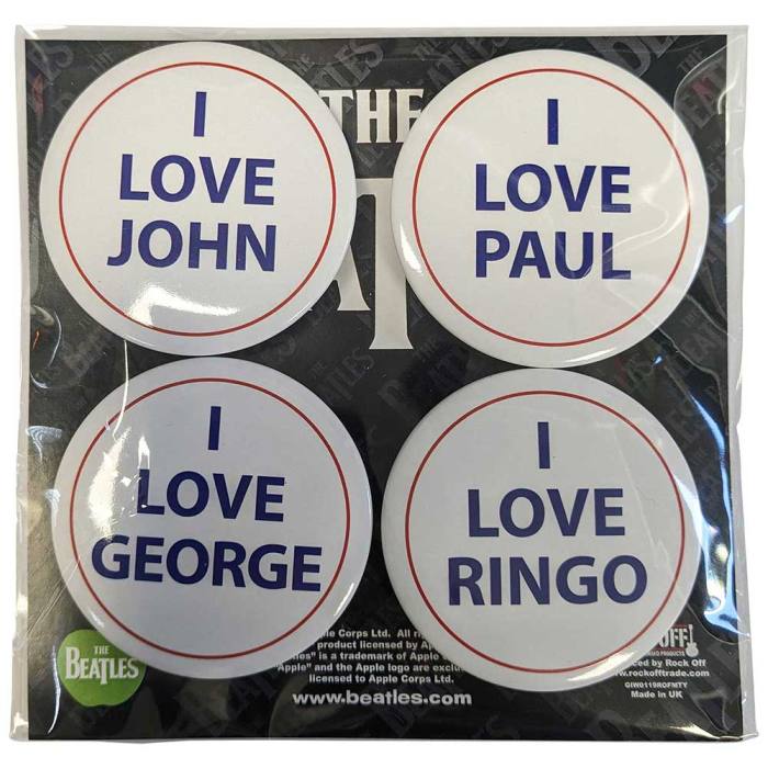 The Beatles Button Badge Pack: I Love 4 Pack Large 129652