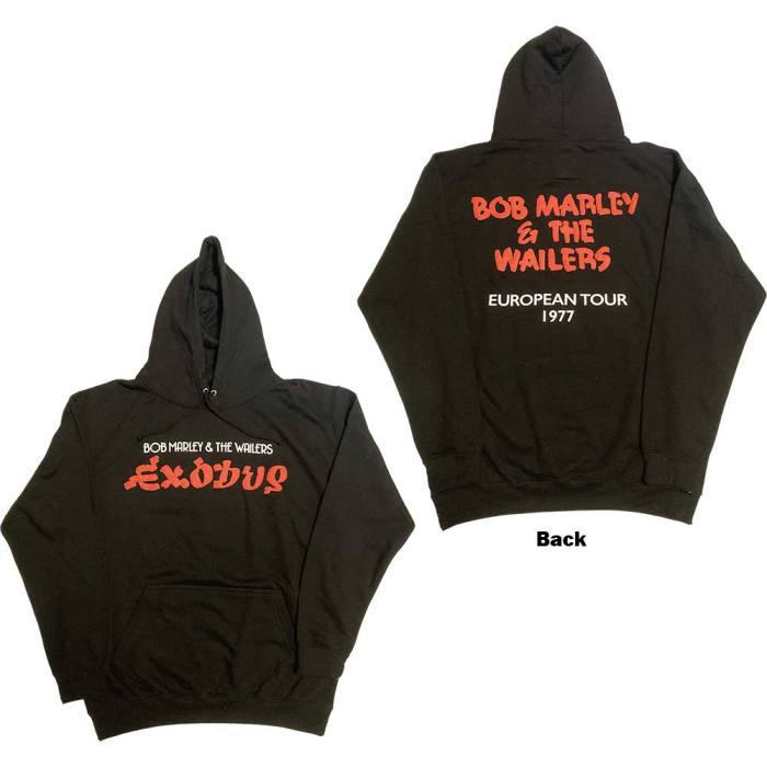 Bob Marley Unisex Pullover Hoodie: Exodus Wailers European Tour '77 (Black) (Back Print & Hi-Build) 129938
