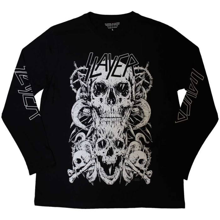 Slayer Unisex Long Sleeve T-Shirt: White Skulls (Črna) (Natis na rokavu) 129226