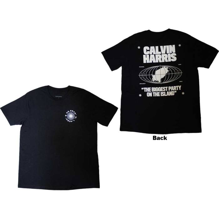Calvin Harris Unisex T-Shirt: Ibiza Map (Black) (Back Print & Ex-Tour) (X-Large) 130334
