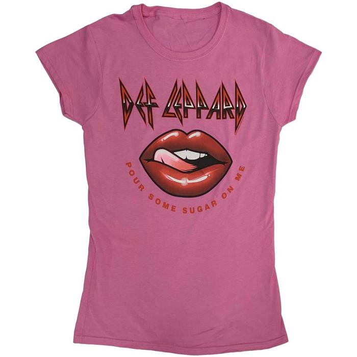Def Leppard Ladies T-Shirt: Pour Some Sugar On Me Lips Tour 2019 (Pink) (Ex-Tour) (Small) 130576