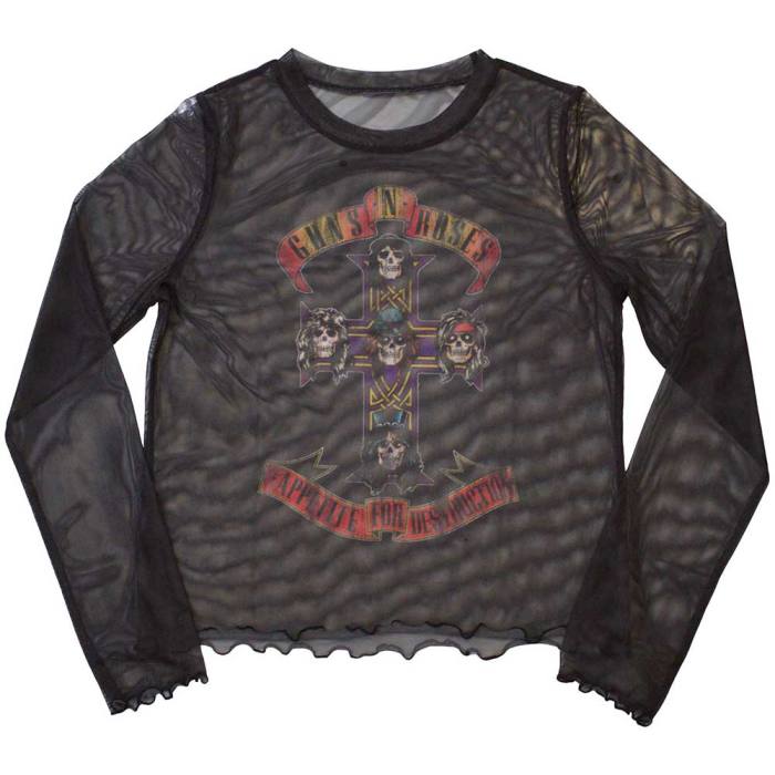 Guns N' Roses ženski dolg rokav crop top Appetite For Destruction (črn, mesh) 131019