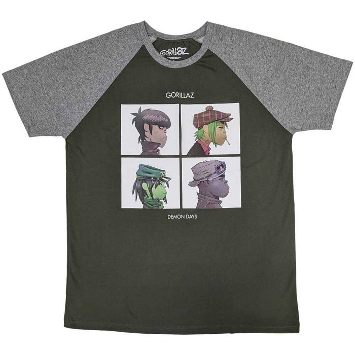 Gorillaz Unisex Raglan T-Shirt: Demon Days (kaki/siv) 131103