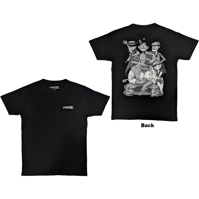 Gorillaz Unisex T-shirt: Pocket Spray - George Group (Črna) (Zadnji print) 131133