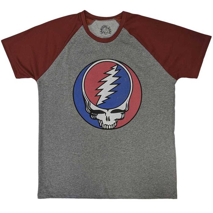 Grateful Dead Unisex Raglan T-Shirt: Steal Your Face Classic (Siva in Rdeča) 131184