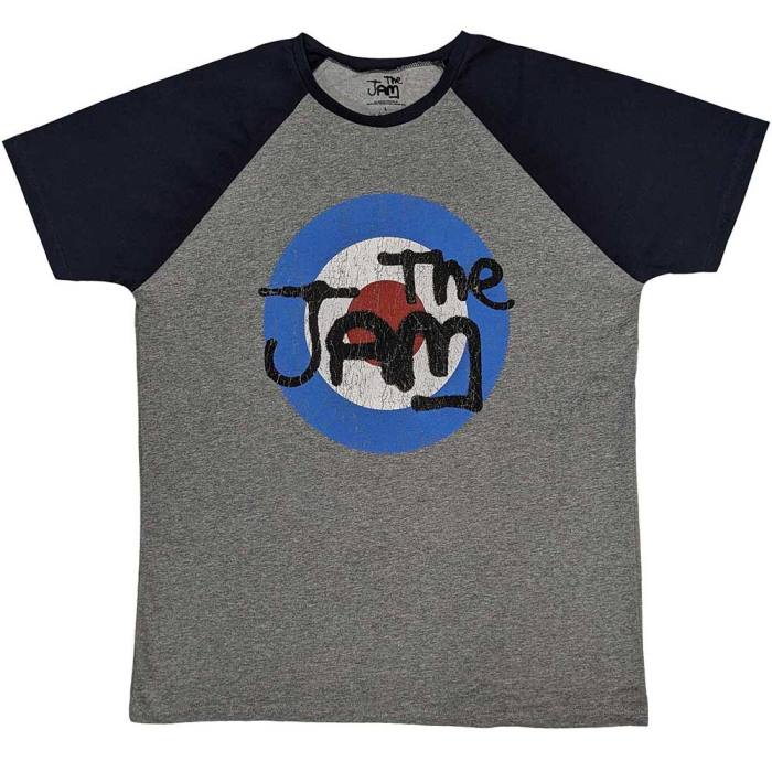 The Jam Unisex Raglan T-Shirt: Vintage Logo (Siva in Modro Modra) 131413