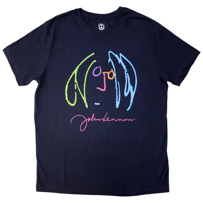 John Lennon Unisex T-Shirt: Self Portrait Full Colour (Navy Blue) 131493