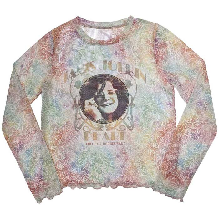 Janis Joplin Ladies Long Sleeve Crop Top: Pearl 131517