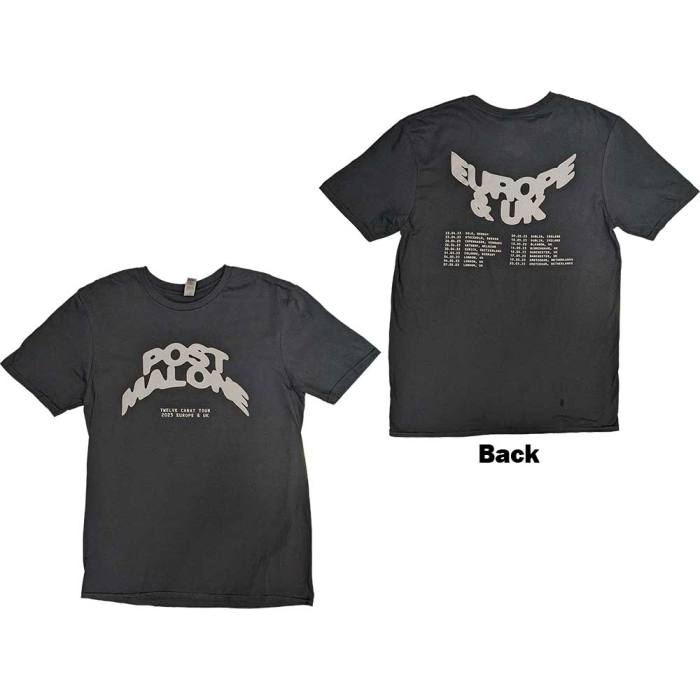 Post Malone Unisex T-Shirt: Curved Logo 2023 Tour Dates (črna, back print) (Ex-Tour) 133300