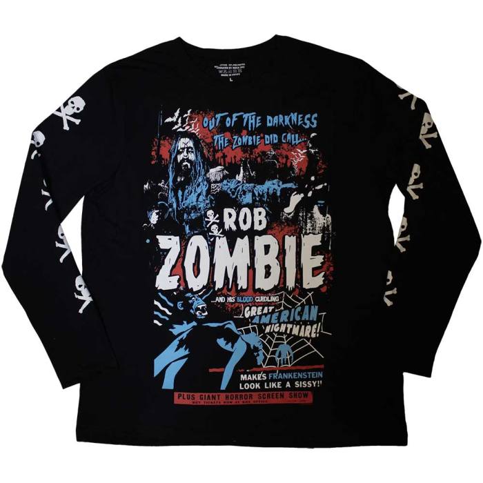 Rob Zombie Unisex Long Sleeve T-Shirt: Zombie Call (Black) (Sleeve Print) 133701