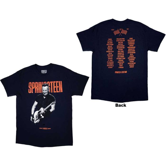 Bruce Springsteen Unisex T-Shirt: Tour '23 Guitar (Navy Blue) (Back Print & Ex-Tour) 134071
