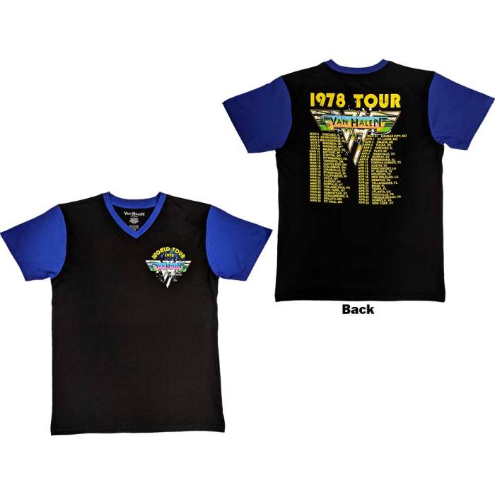 Van Halen Unisex Raglan T-Shirt: 1978 Tour Dates (Črna in Vijolična) 134846