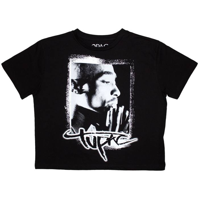 Tupac Ladies Crop Top: Spray Photo (Črna) 201168