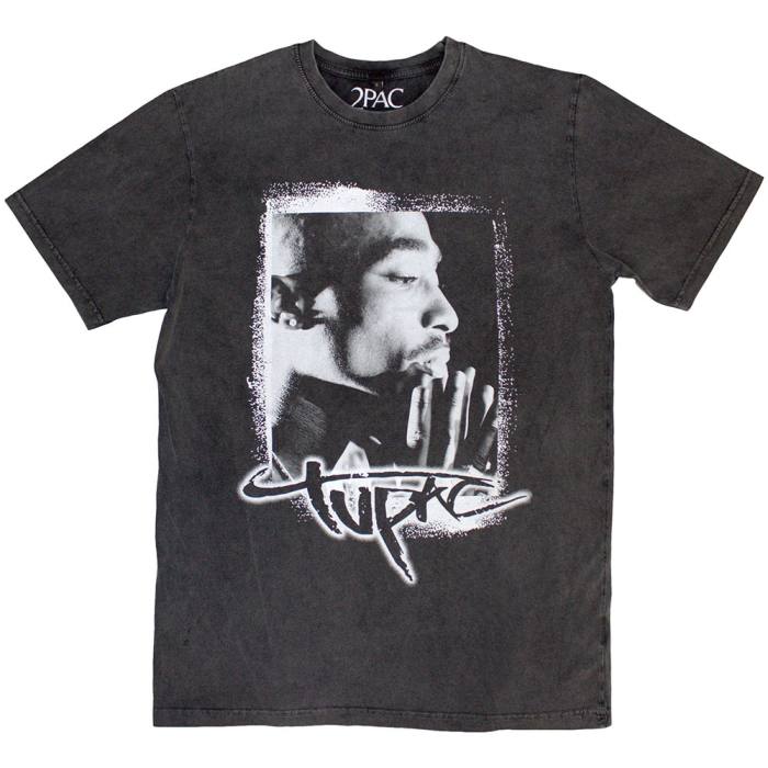 Tupac Unisex Stone Wash T-Shirt: Spray Photo (Ogljeno siva) 201177