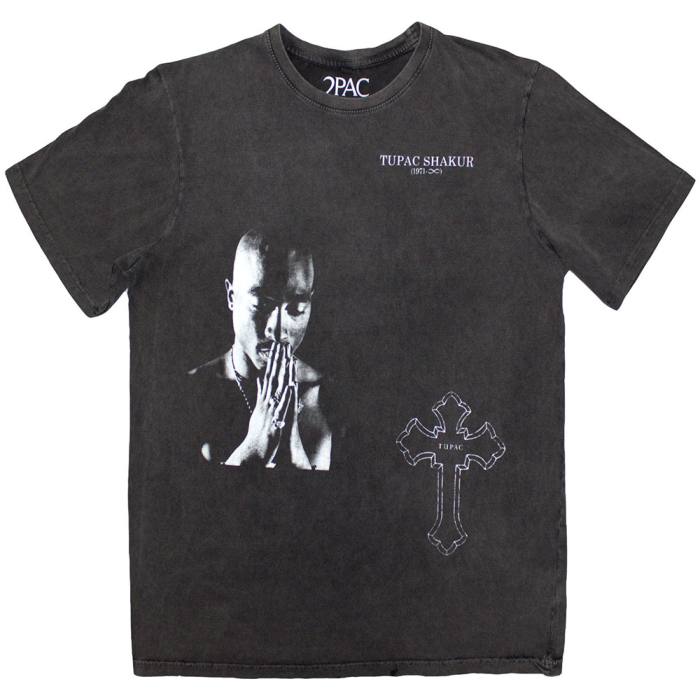 Tupac Unisex Stone Wash T-Shirt: Photo Cross (Ogljeno siva) 201183