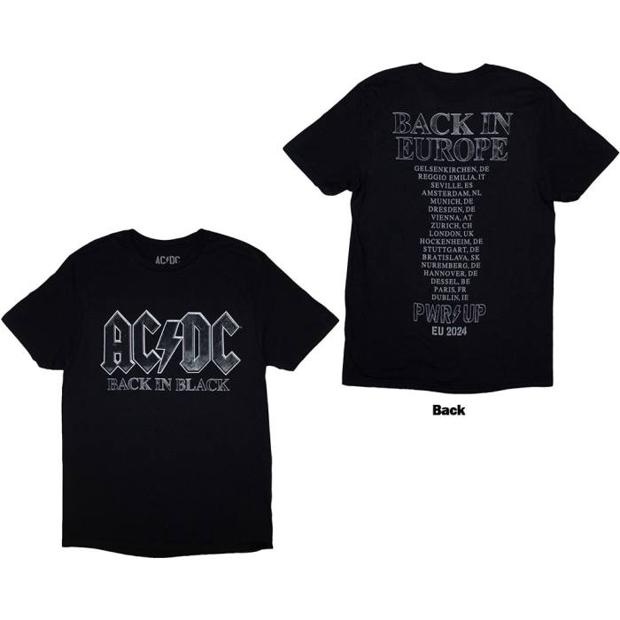 AC/DC Unisex T-Shirt: Back In Black PWR-UP EU Tour '24 (Back Print & Ex-Tour) 201312