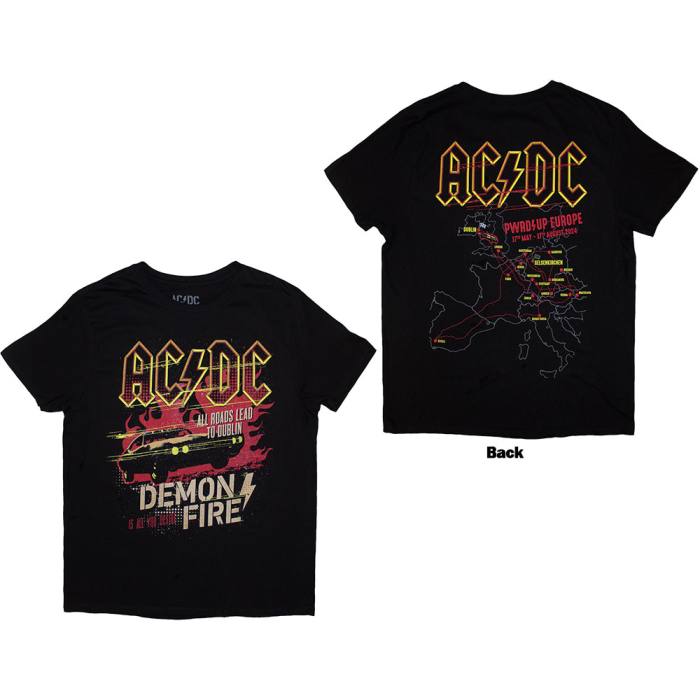 AC/DC Unisex T-Shirt: Demon Fire PWR-UP EU Tour '24 (Black) (Back Print & Ex-Tour) (XXX-Large) 201326