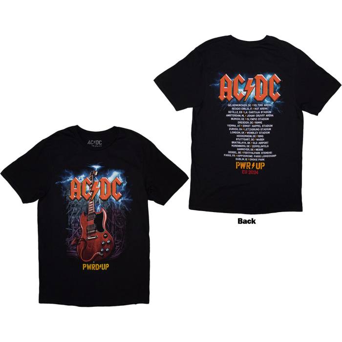 AC/DC Unisex T-Shirt: Guitar PWR-UP EU Tour '24 (Black) (Back Print & Ex-Tour) 201336