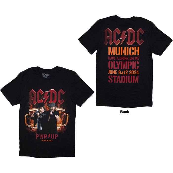 AC/DC Unisex T-Shirt: PWR-UP Munich '24 (Black) (Back Print & Ex-Tour) (Small) 201421