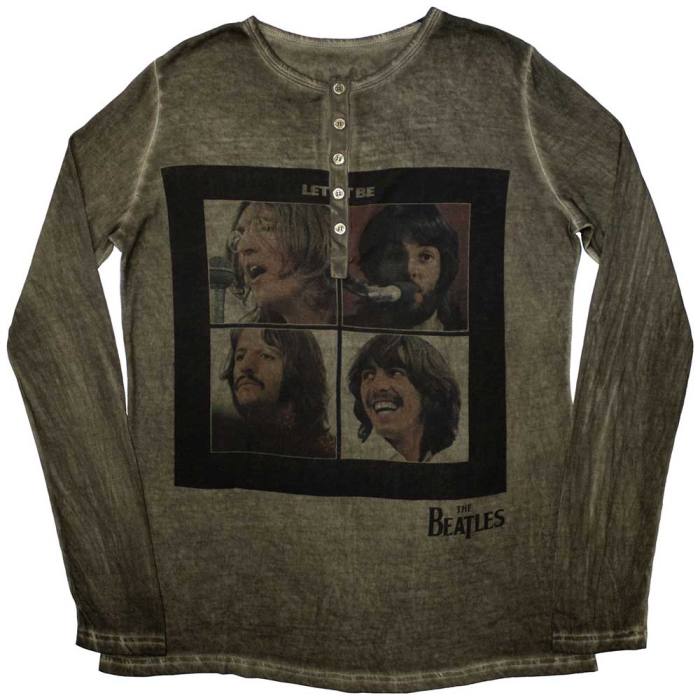 The Beatles Unisex Dolgorokavni T-shirt: Let It Be Stone Wash (Khaki Green) 201812
