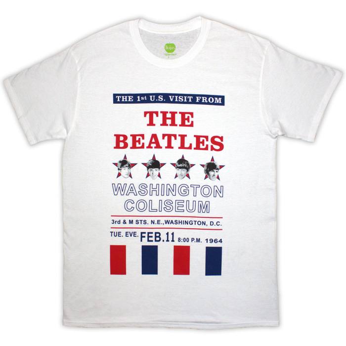 The Beatles Unisex T-Shirt: Washington '64 Stars & Stripes (White) 202020