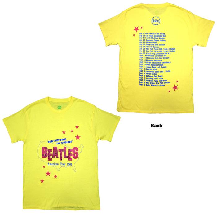 The Beatles Unisex T-Shirt: American Tour '64 (Yellow) (Back Print) 202050