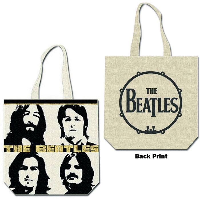 The Beatles Cotton Tote Bag: Four Heads with Gold Logo (Natural) (Back Print) 202074